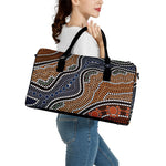 Australia River Aboriginal Dot Print Leather Duffle Bag