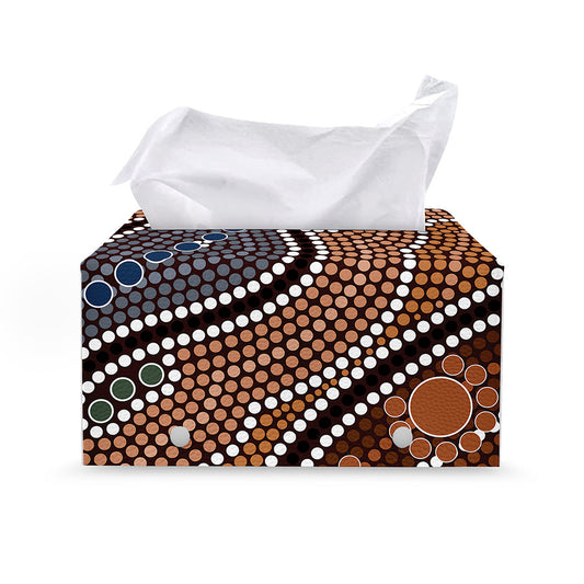 Australia River Aboriginal Dot Print Leather Tissue Box Cover