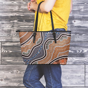 Australia River Aboriginal Dot Print Leather Tote Bag