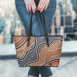 Australia River Aboriginal Dot Print Leather Tote Bag