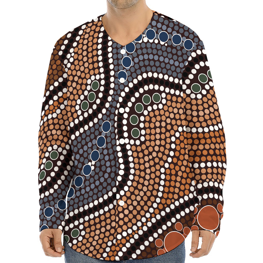 Australia River Aboriginal Dot Print Long Sleeve Baseball Jersey