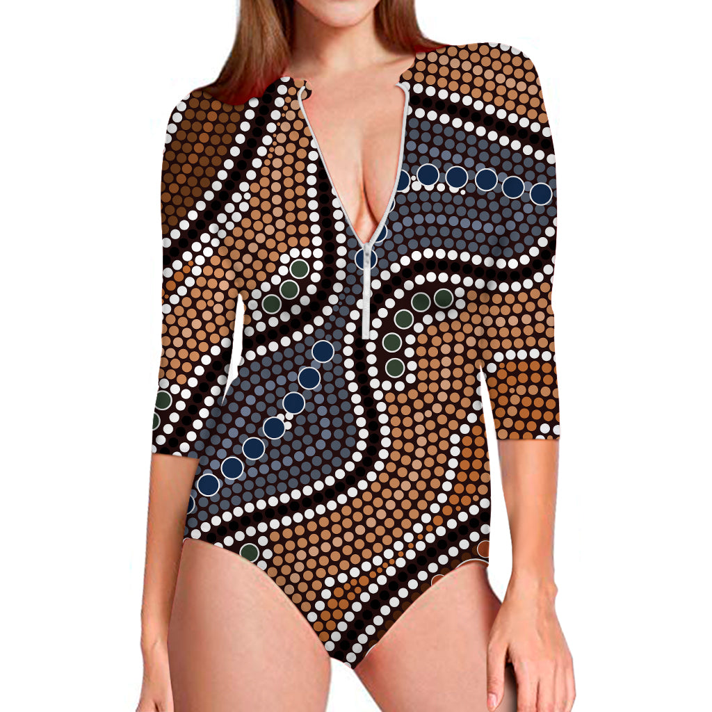 Australia River Aboriginal Dot Print Long Sleeve Swimsuit