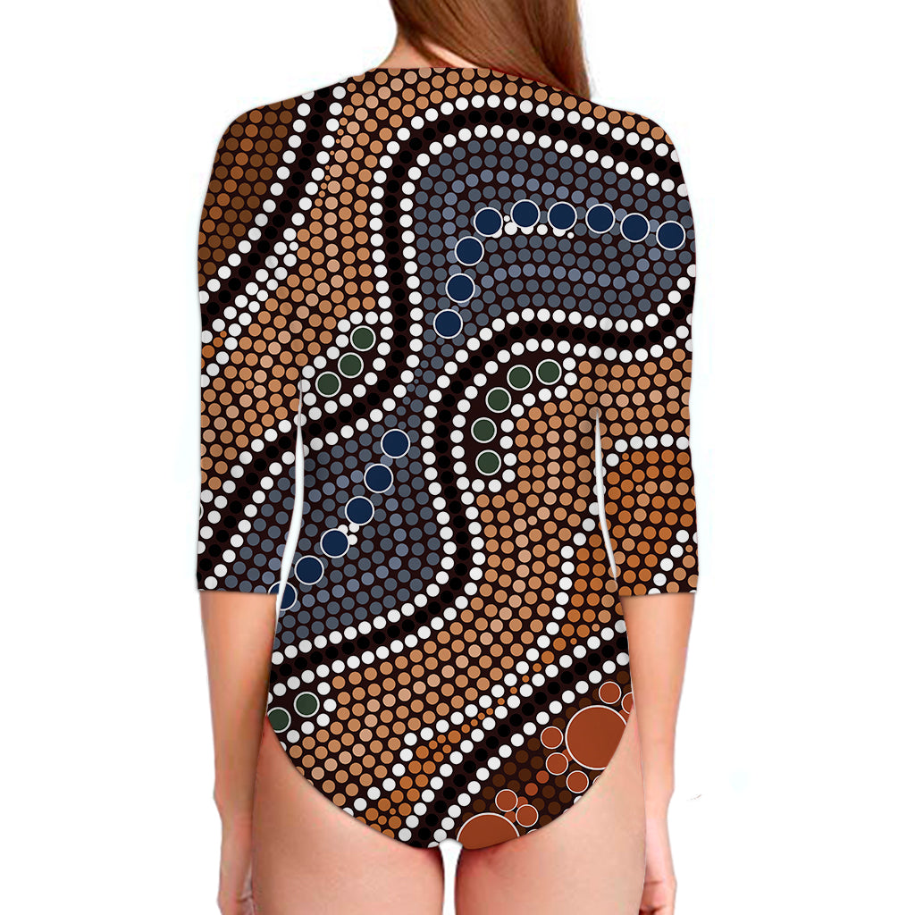 Australia River Aboriginal Dot Print Long Sleeve Swimsuit