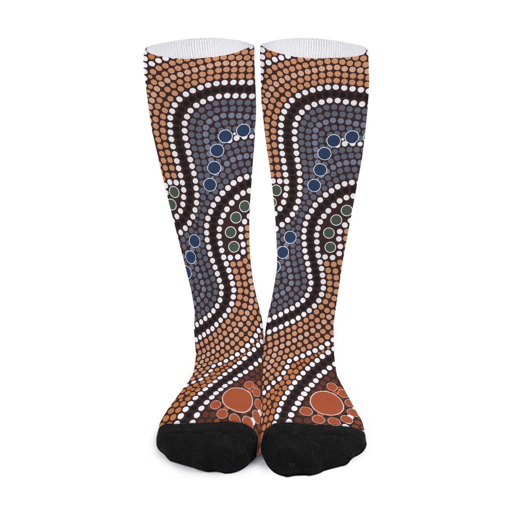 Australia River Aboriginal Dot Print Long Socks