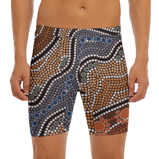 Australia River Aboriginal Dot Print Men's Long Boxer Briefs