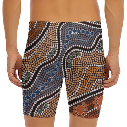 Australia River Aboriginal Dot Print Men's Long Boxer Briefs