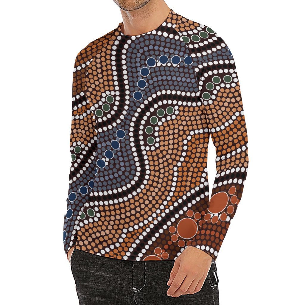 Australia River Aboriginal Dot Print Men's Long Sleeve Rash Guard