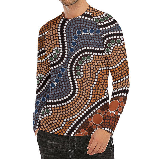 Australia River Aboriginal Dot Print Men's Long Sleeve Rash Guard