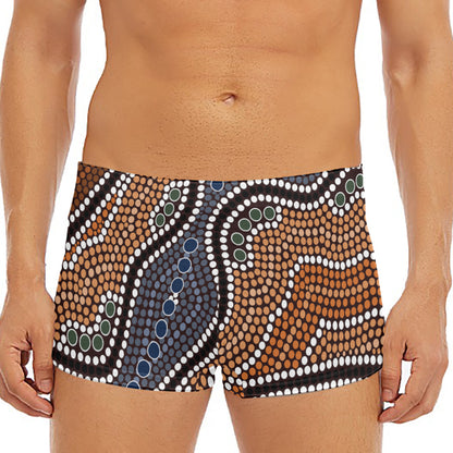 Australia River Aboriginal Dot Print Men's Short Boxer Briefs
