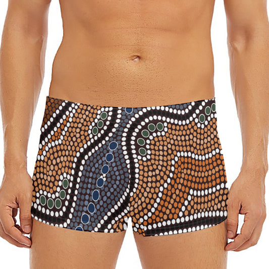 Australia River Aboriginal Dot Print Men's Short Boxer Briefs