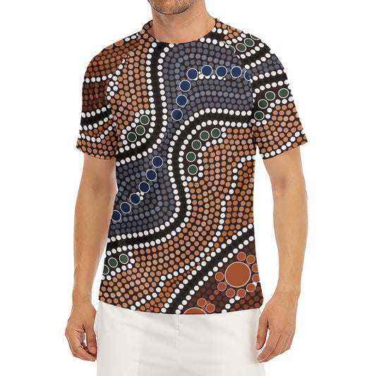 Australia River Aboriginal Dot Print Men's Short Sleeve Rash Guard