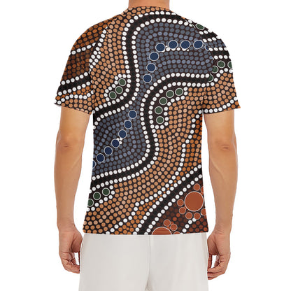 Australia River Aboriginal Dot Print Men's Short Sleeve Rash Guard