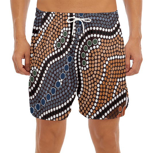 Australia River Aboriginal Dot Print Men's Split Running Shorts