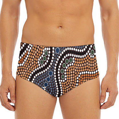 Australia River Aboriginal Dot Print Men's Triangle Swim Briefs