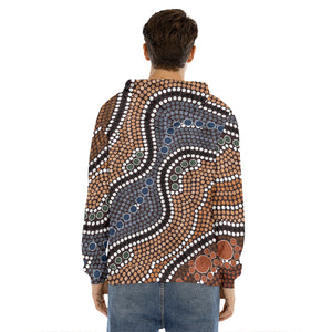 Australia River Aboriginal Dot Print Men's Velvet Pullover Hoodie