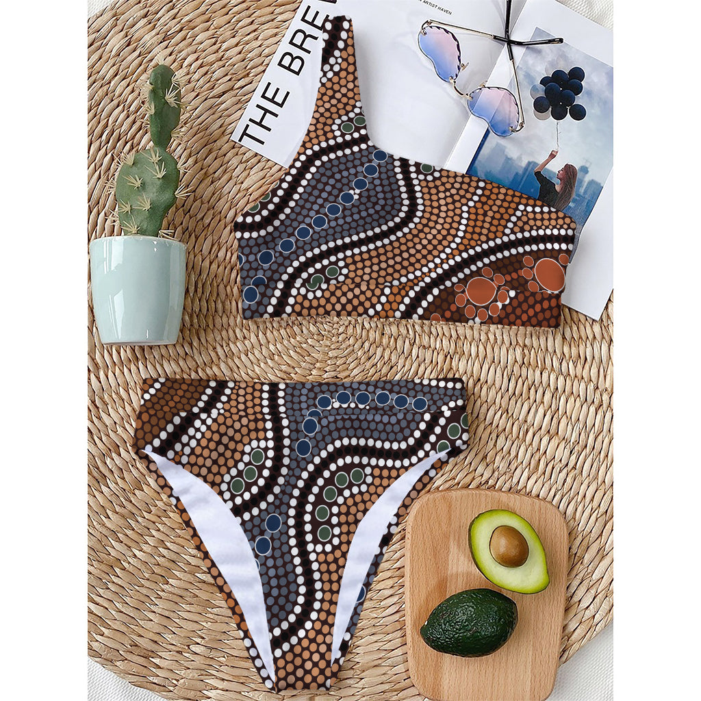 Australia River Aboriginal Dot Print One Shoulder Bikini Top