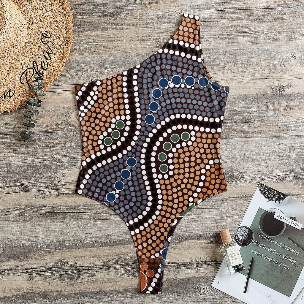 Australia River Aboriginal Dot Print One Shoulder Bodysuit