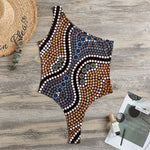 Australia River Aboriginal Dot Print One Shoulder Bodysuit
