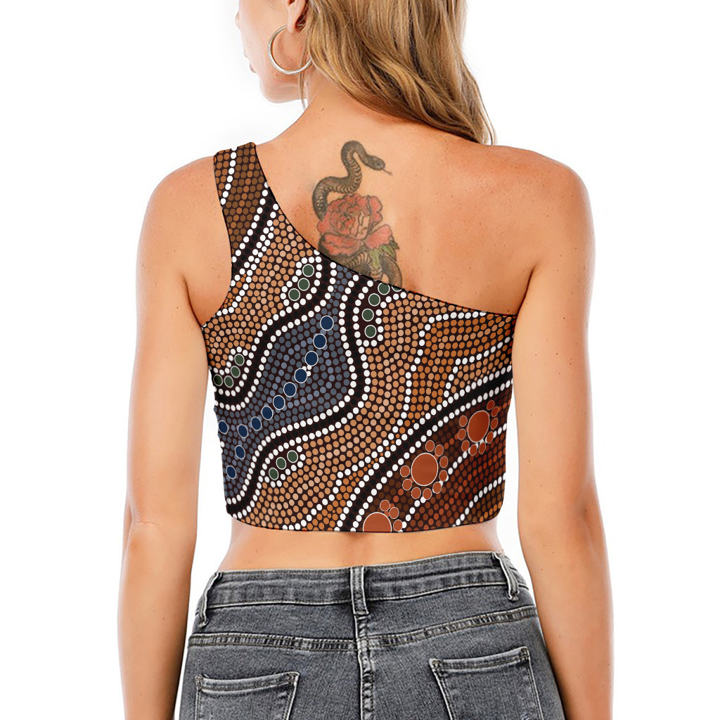 Australia River Aboriginal Dot Print One Shoulder Crop Top