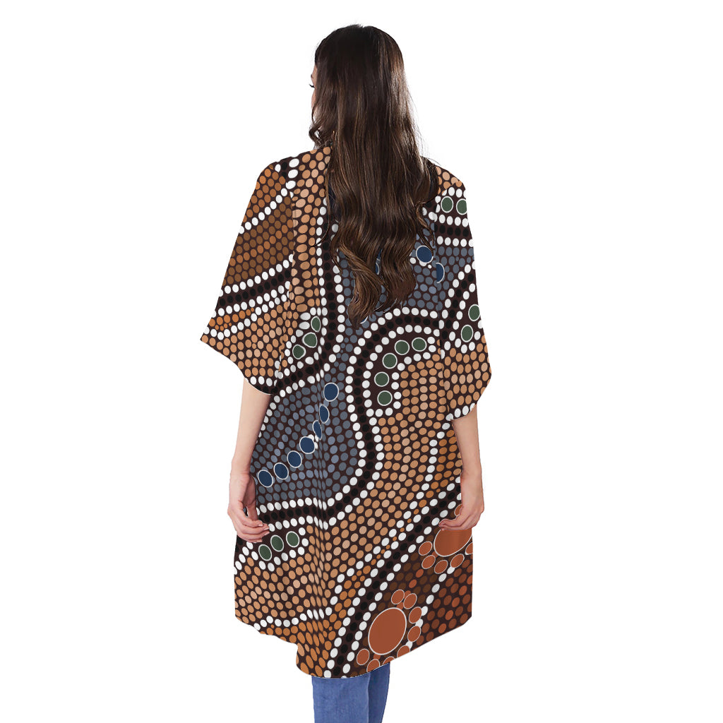 Australia River Aboriginal Dot Print Open Front Beach Cover Up