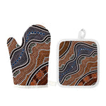 Australia River Aboriginal Dot Print Oven Mitt And Pot Holder Set