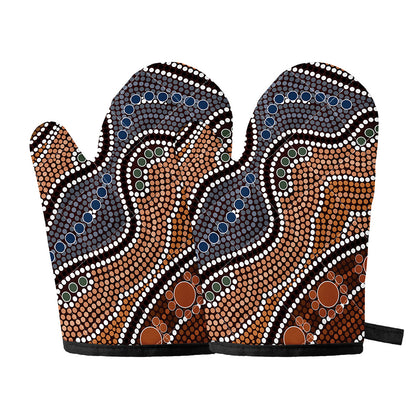 Australia River Aboriginal Dot Print Oven Mitts