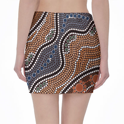 Australia River Aboriginal Dot Print Pencil Mini Skirt