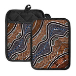 Australia River Aboriginal Dot Print Pot Holders With Pocket