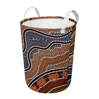 Australia River Aboriginal Dot Print Round Laundry Basket