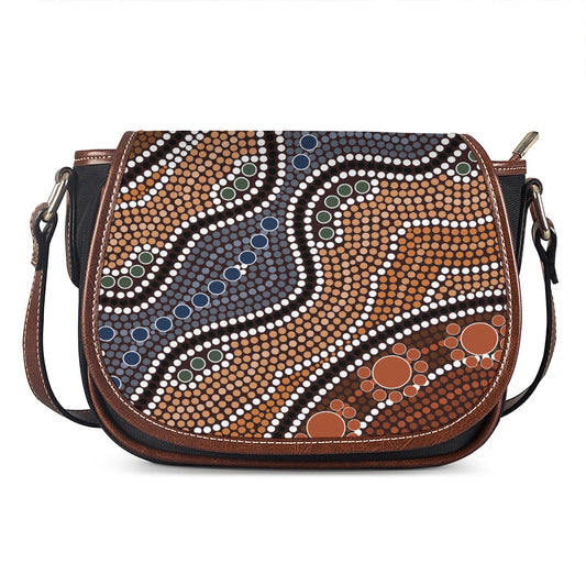Australia River Aboriginal Dot Print Saddle Bag