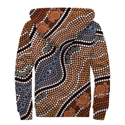 Australia River Aboriginal Dot Print Sherpa Lined Zip Up Hoodie