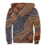 Australia River Aboriginal Dot Print Sherpa Lined Zip Up Hoodie