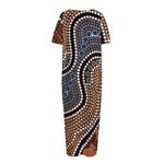 Australia River Aboriginal Dot Print Short Sleeve Long Nightdress