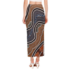 Australia River Aboriginal Dot Print Side Slit Maxi Skirt