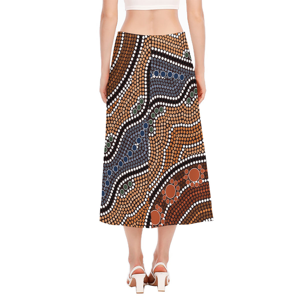 Australia River Aboriginal Dot Print Side Slit Midi Skirt