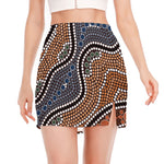 Australia River Aboriginal Dot Print Side Slit Mini Skirt