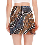 Australia River Aboriginal Dot Print Side Slit Mini Skirt