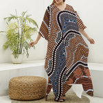 Australia River Aboriginal Dot Print Silk V-Neck Kaftan Dress