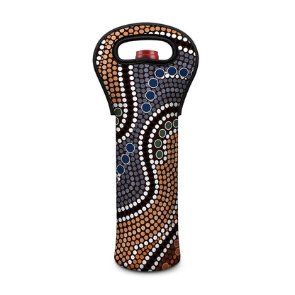 Australia River Aboriginal Dot Print Single Neoprene Wine Tote