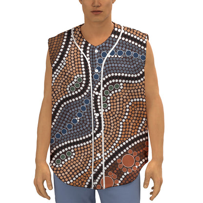 Australia River Aboriginal Dot Print Sleeveless Baseball Jersey
