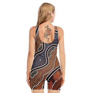 Australia River Aboriginal Dot Print Sleeveless One Piece Swimsuit