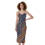 Australia River Aboriginal Dot Print Slim Fit Midi Cami Dress