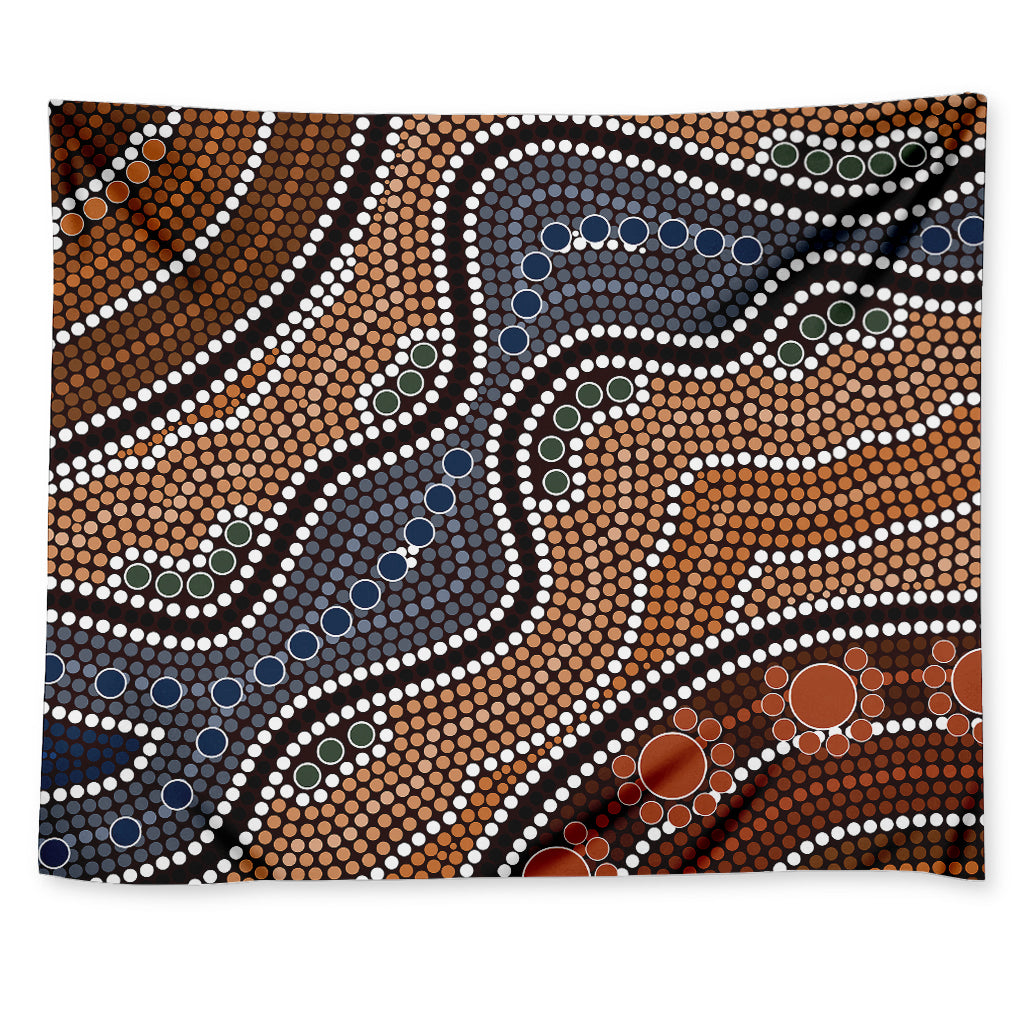 Australia River Aboriginal Dot Print Tapestry