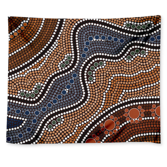 Australia River Aboriginal Dot Print Tapestry