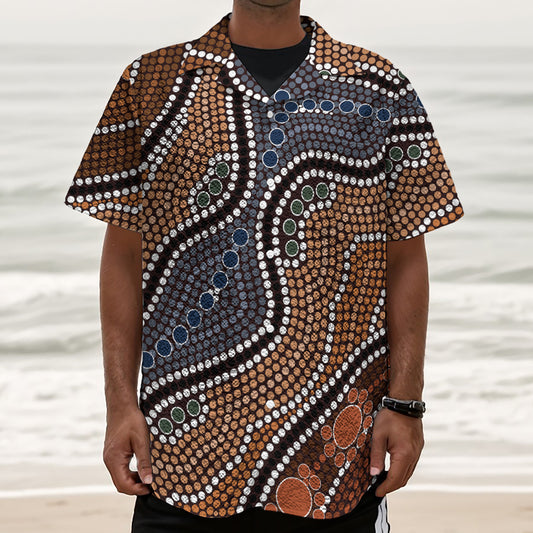Australia River Aboriginal Dot Print Textured Short Sleeve Shirt