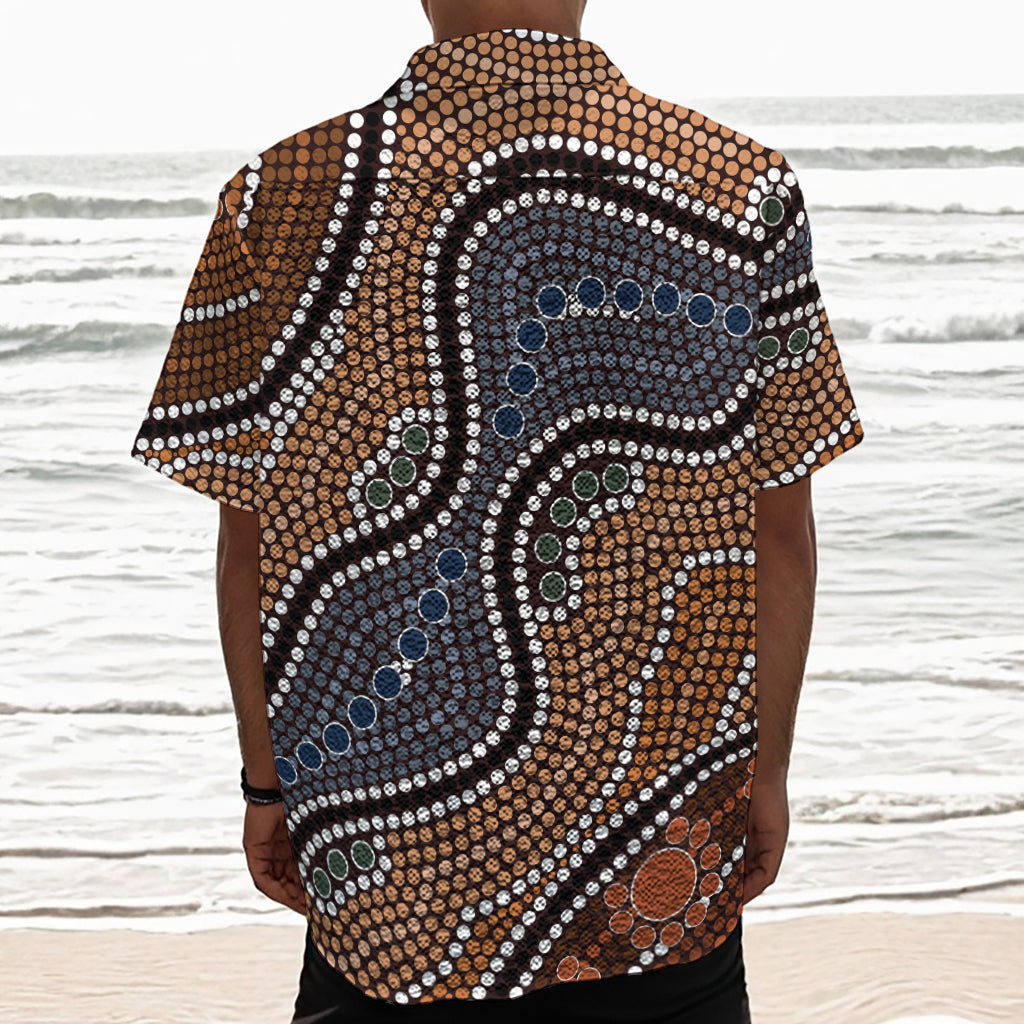 Australia River Aboriginal Dot Print Textured Short Sleeve Shirt
