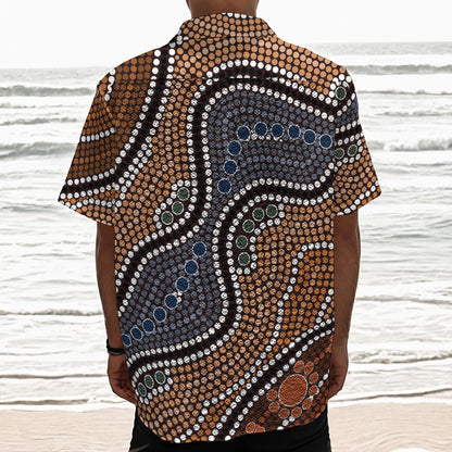 Australia River Aboriginal Dot Print Textured Short Sleeve Shirt