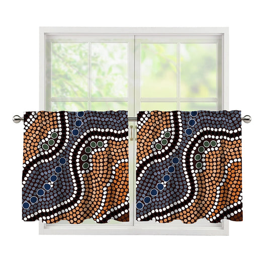 Australia River Aboriginal Dot Print Tier Curtains