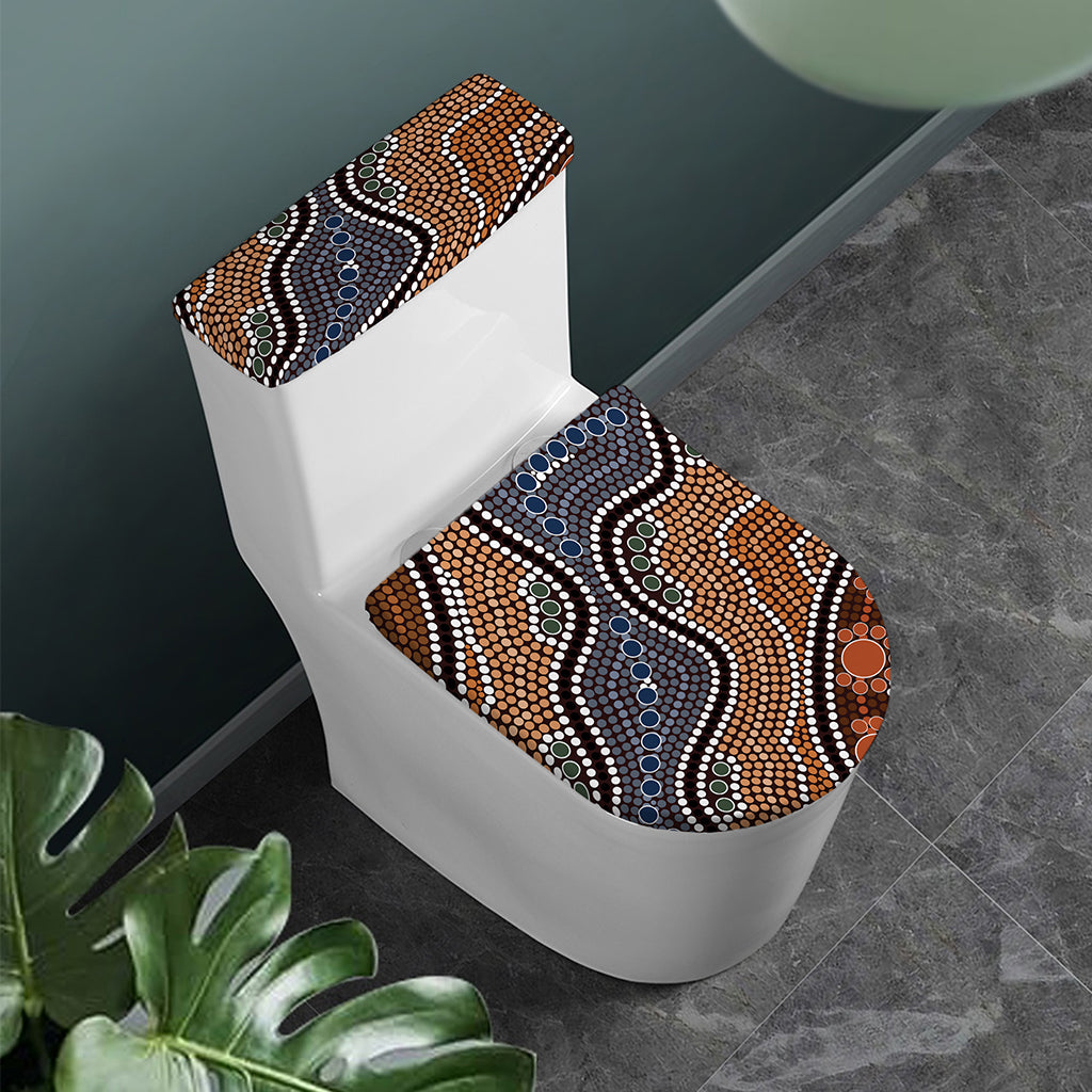 Australia River Aboriginal Dot Print Toilet Lid And Tank Cover Set