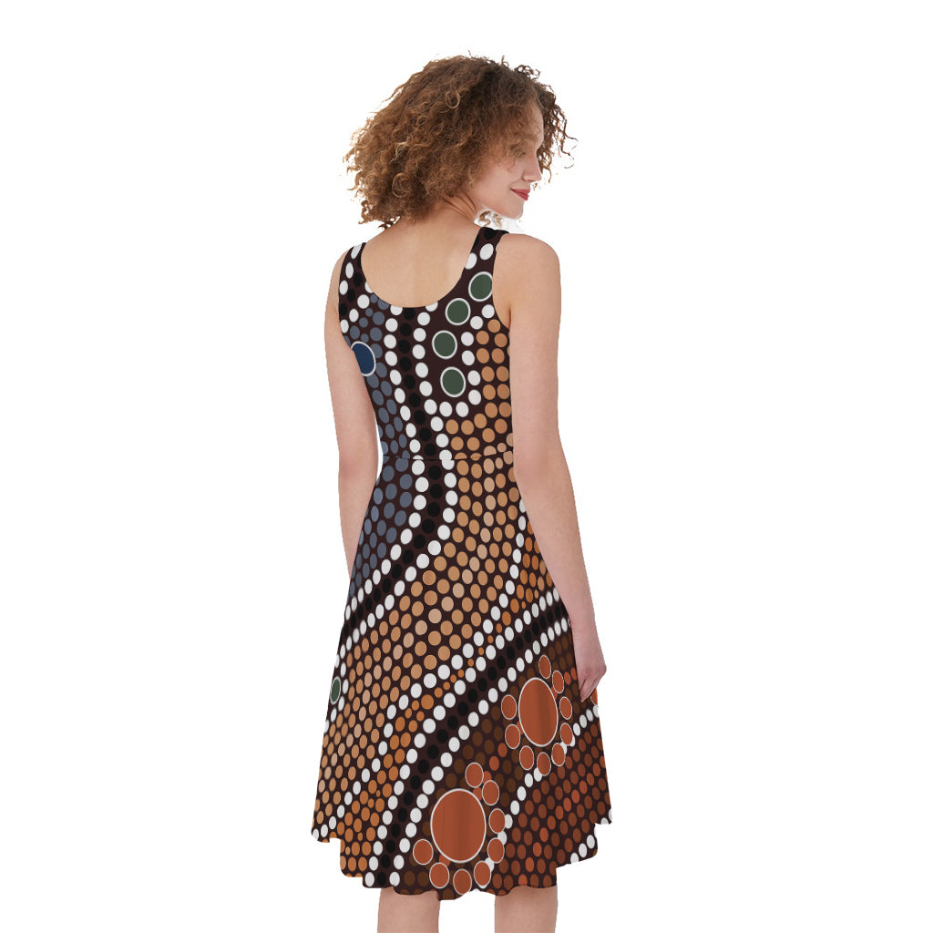 Australia River Aboriginal Dot Print Women's Sleeveless Dress